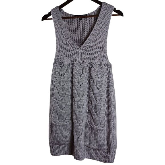 American Retro Women’s Sz 0 Gray Cable Knit Nordic Sweater Dress Wool Blend Mini - Picture 3 of 8